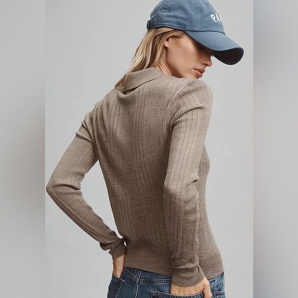REFORMATION Hermia Merino Wool Polo Top Sweater In Beige Women’s Medium - Picture 2 of 10